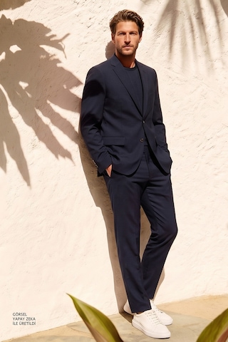 AC&Co / Altınyıldız Classics Erkek Slim Fit Dar Kesim Mono Yaka Takım Elbise Lacivert