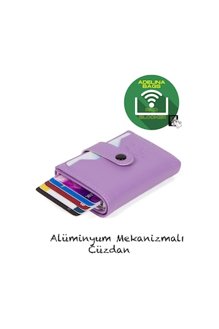 Adelina Lila Nova Deri Mekanizmalı Çıt Çıtlı Kartlık Cüzdan Lila