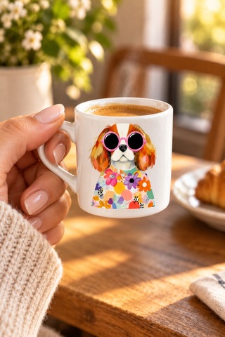 Havalı Köpek Desenli 6'lı 12 Parça Kahve Fincanı Seti - Hediye Porselen Kahve Fincanı Seti Dog White