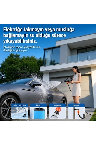 Ezere Turbowash Şarjlı 60 Bar Yüksek Basınçlı Oto Araba Bahçe Yıkama Ve Temizleme Tabancası Makinesi