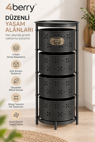 4 Katlı Metal Çok Amaçlı Düzenleyici Sepet Mutfak Sebzelik, Oyuncak, Banyo Ve Ev Organizeri Siyah