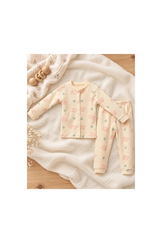 Cerenbebe Kız Çocuk Pijama Takımı Kuzu Desenli Krem