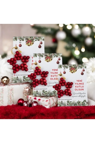 Yılbaşı-yeni Yıl Hediyesi 5 Adet Kırmızı Ahşap Boncuk Yıldız Anahtarlık