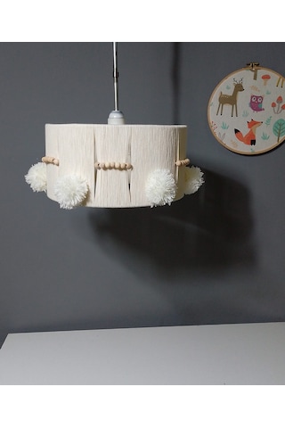 Ekru Makrome Avize Çocuk Odası Avize Bebek Odası Avize Aydınlatma Ahşap Boncuk E27 Duy Ekru