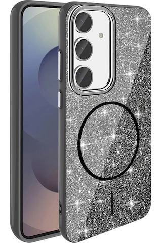 Ardemix Galaxy Uyumlu S23 Fe Kılıf Magsafe Şarj Özellikli Parlayan Simli Okso Kapak - Siyah Siyah