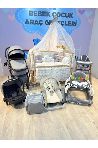 Yeni Doğan Love Grand Bebek Çeyiz Seti Bebek Arabası Puset Ahşap Beşik Mama Sandalyesi...