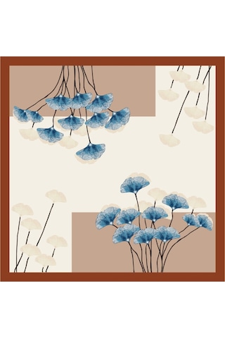 Tarzını Seç Kahverengi Ginkgo Fular / Bandana / Aksesuar 48x48 Cm