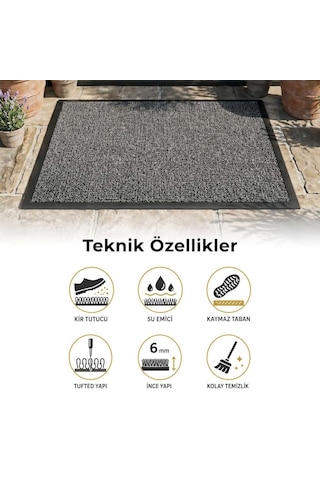 Aquila Pc Tabanlı Polipropilen Kapı Önü Temizlik Paspası Gri 80x120 Cm gri