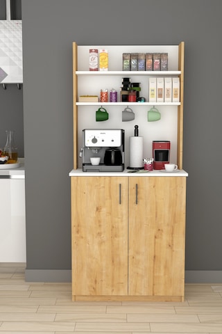 Asra Trend Kahve Köşesi KAHVE01 %100 MDF Çok Amaçlı Mutfak Dolabı Kiler Beyaz - Safir Meşe