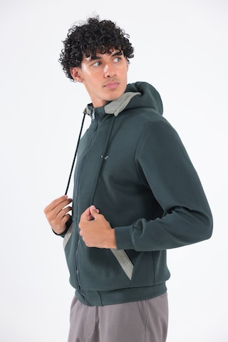Rowinger Modal Kumaş Kapüşonlu Fermuarlı Kontrast Detaylı Erkek Sweatshirt Darkgreen