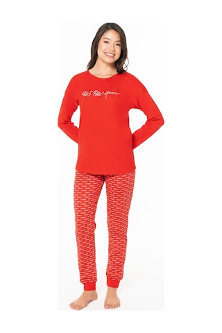 U.S. Polo Assn. Kadın Pamuklu Lisanslı Pijama Takımı 20147 Kırmızı
