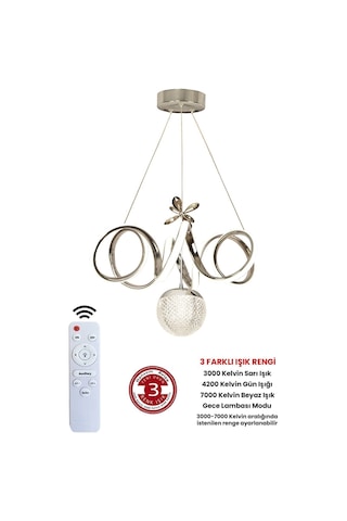 Ransom Toplu Kumandalı Krom Gümüş Dimmerli Ledli Kıvrım Avize Gri