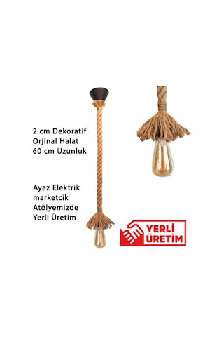Dekoratif Jut Halat Sarkıt Tesisat Avize 60 Cm Boy E27 Duylu