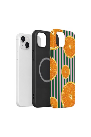 Apple iPhone Uyumlu 15 Vorian Çift Katmanlı Magsafe Kılıf Orange Grove Cabana