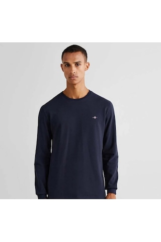 Gant Erkek Lacivert Slim Fit Bisiklet Yaka T-shirt-11247 Lacivert