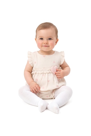 Bebegen Kız Bebek Pembe Kalp Nakışlı Müslin Zıbın Tulum