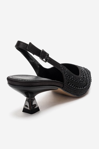 Luvishoes Royale Siyah Saten Taşlı Kadın Kısa Topuklu Abiye Ayakkabı