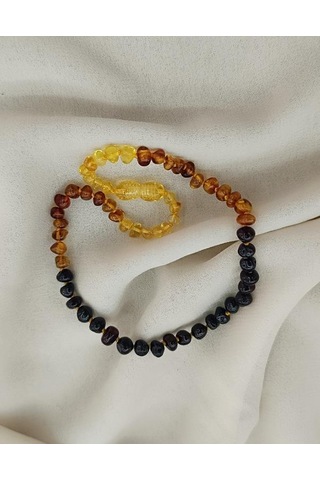 Hd Marketim Kehribar Amber Doğaltaş Karışık Renkli Düğümlü Bebek Kolyesi Kahverengi