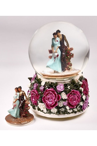 Kar Küresi Renkli Güller Büyük 100 Mm El Boyama, Müzikli Kendinden Üflemeli, Gül Bahçesinde Sevgili