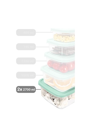 Meleni Home Dikdörtgen Mikrodalgaya Uygun Düzenleyici Organizer Erzak Saklama Kabı Yeşil 2700 ML 2 Adet Yeşil