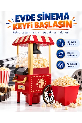 Nostaljik Arabalı Patlamış Mısır Makinesi Kırmızı