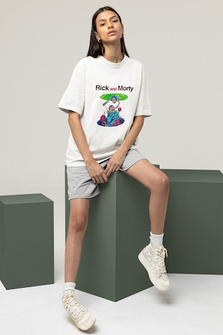 Noıssey Rick And Morty Tasarımlı Unisex Oversize Beyaz T-shirt