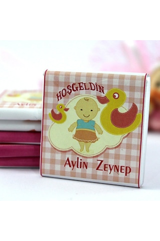 Dark Brown Hoşgeldin Kız Bebek Çikolatası İsim Yazılabilen Hediye Çikolata KBK3 150 Adet