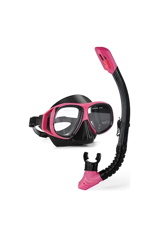 Profesyonel Şnorkel İki Parçalı Silikon Tam Kuru Şnorkel Büyük Çerçeve Sis Geçirmez Dalış Gözlüğü Seti Kırmızı