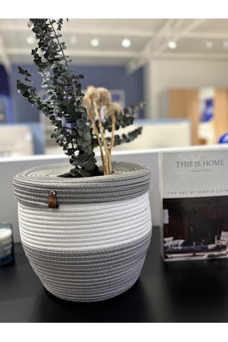 Kopya - Patrick Jüt Hasır Görünümlü Çöp Kovası, Dekoratif Sepet, Kağıt Çöpü Sepeti Gribeyaz