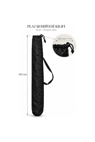 Plaj Şemsiyesi Kılıfı 140 Cm Omuz Askılı, Büzgülü, Siyah