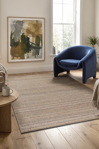 Rio Serisi 7885a Modern Sisal Dokuma Renkli Çizgili Halı - İskandinav Tarz Hasır Kilim - Antialerjik Leke Tutmaz Çok Renkli