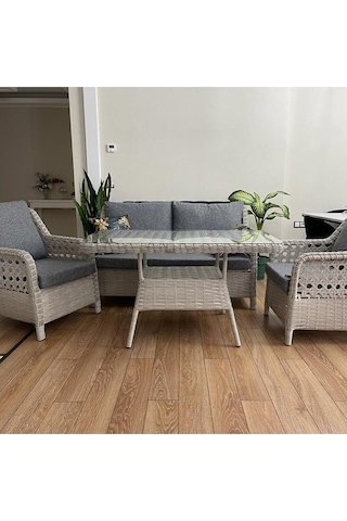 S Collection Bahçe Mobilyası Bahçe Takımı Oturma Grubu 4 Kişilik Bej