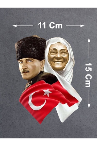 Atatürk Ve Zübeyde Hanım Sticker - Araba Oto Motosiklet Karavan Sticker - 00624 15x11 Cm
