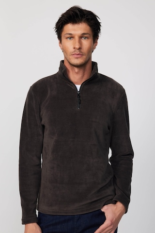 Tudors Erkek Dik Yaka Tüylenme Yapmayan Soğuk Geçirmez Standart Fit Rahat Kesim Füme Polar Sweatshirt-30136-füme Füme