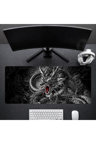 90x40 Cm Ejderha Desenli Oyuncu Gaming Mouse Pad Kaymaz Kauçuk Taban Fare Altlığı Xxl Mousepad Drake Serisi 07