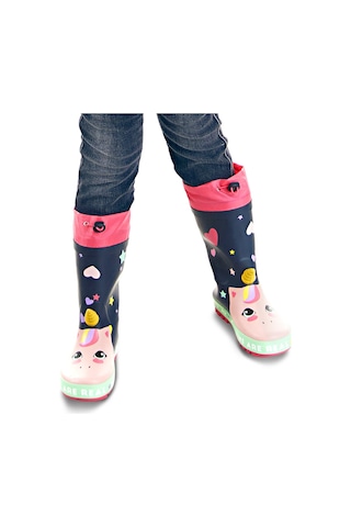 Denokids Kalpli Unicorn Kız Çocuk Lacivert Pembe Yağmur Botu Lacivert - Pembe