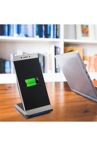 Leshp Led Gösterge Işığı İki Coiils Akıllı Telefon Hızlı Kablosuz Şarj Pedi -siyah