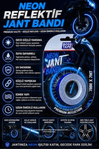 Neon Reflektif Jant Bandı 7 Mm X 7 Metre Motosiklet Bisiklet Scooter Jant Şeridi Gece Parlayan Güçlü