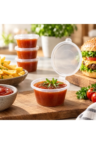 4 Oz 120 Ml, 100 Adet, Sıkı Ve Sızdırmaz Kendinden Kapaklı/sert Plastik Sosluk - Kemik Suyu Ve Sos Kabı Şeffaf
