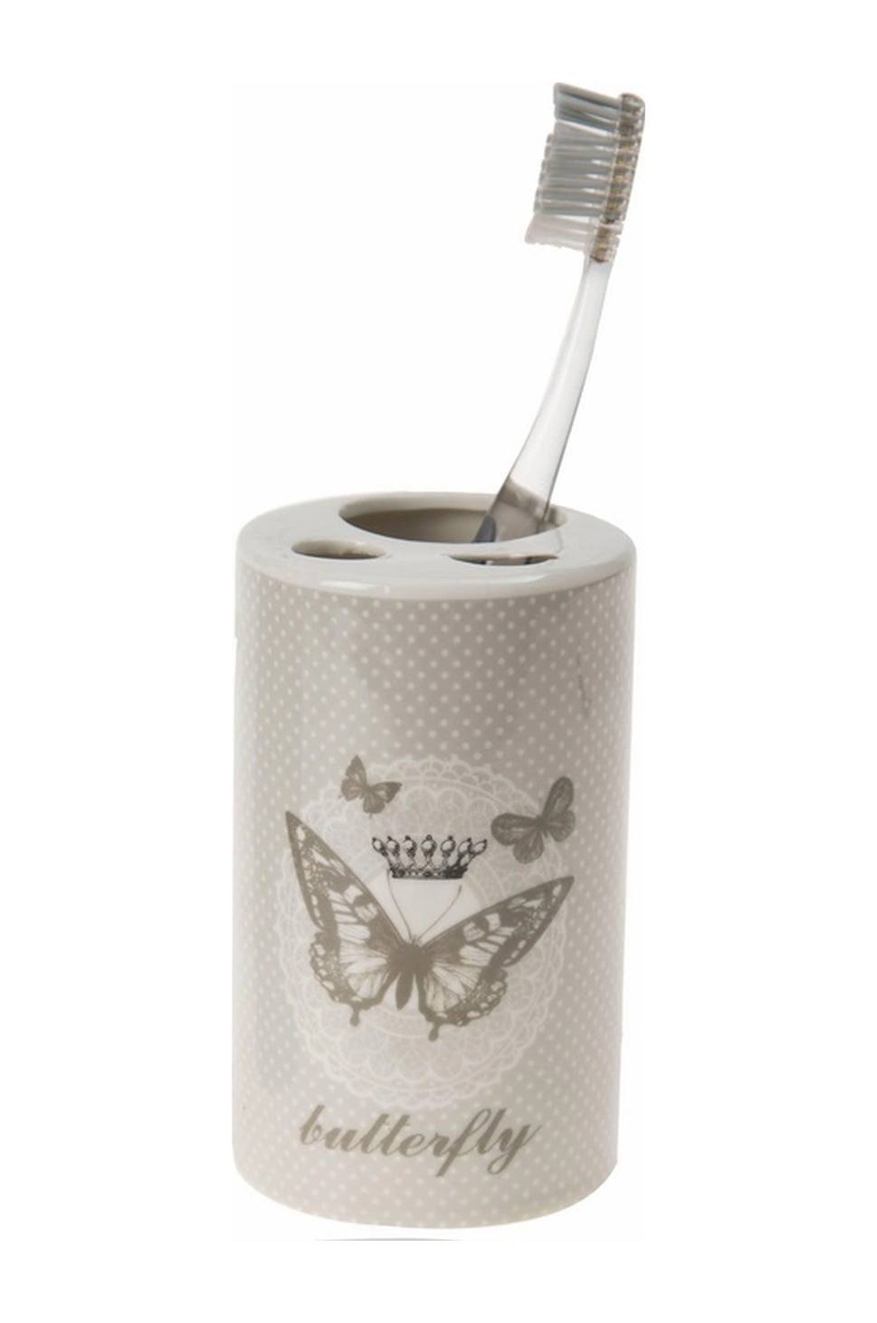 2 Adet Seramik Diş Fırçalık Kelebek Desenli 7x7x11cm Banyo Seti Çok Renkli