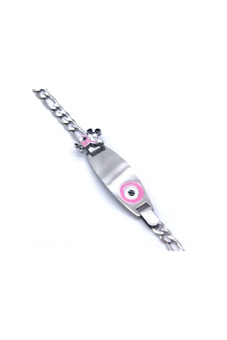 Bebek Bileklik Çelik Pembe Nazar Boncuklu Mickey Mouselu Blk-960 Gümüş