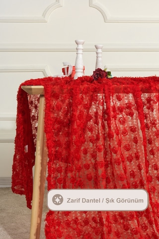Elart Hasbahçe Masa Örtüsü 3 Boyutlu 125x210 Cm Kırmızı Kırmızı