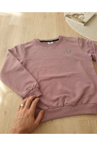 Alfa Kız Çocuk Mor Kol Taslı Sweatshirt Modeli