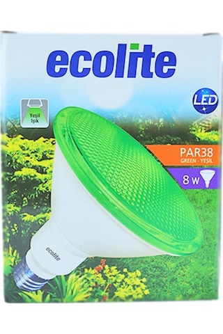 Ecolite 8W 220-240V E27 Par38 Yeşil Cam Led Ampul
