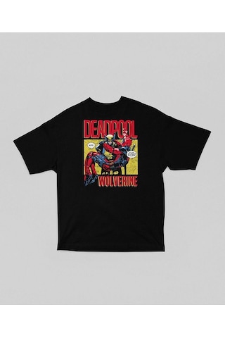 Marvel Wolverine X Deadpool Baskılı Unisex Tişört, Oversize Film Siyah