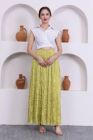 Kırışık Detaylı Etek 6034-yağ Yeşili Yağ Yeşili