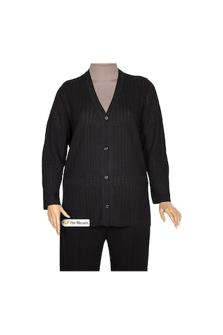 Hesna Kadın Niran Triko Cepli Düğmeli Siyah Hırka Ceket Siyah