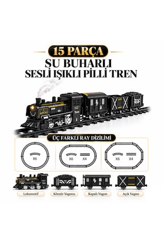 Oyuncak 15 Parça Su Buharlı Oyuncak Tren Seti Işıklı Sesli Pilli 3 Farklı Ray Dizilimli Lokomotif Ve Vagon Seti