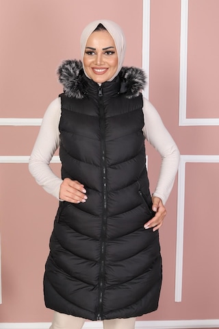 KADIN BATTAL BÜYÜK BEDEN ŞAPKASI KÜRKLÜ GENÇ SPOR ŞİŞME YELEK Siyah