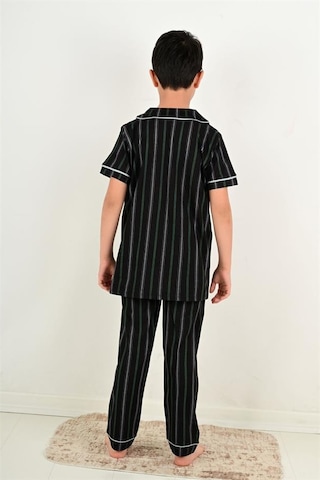 Vitmo erkek çocuk kısa kollu düğmeli pijama takımı atlas model siyah